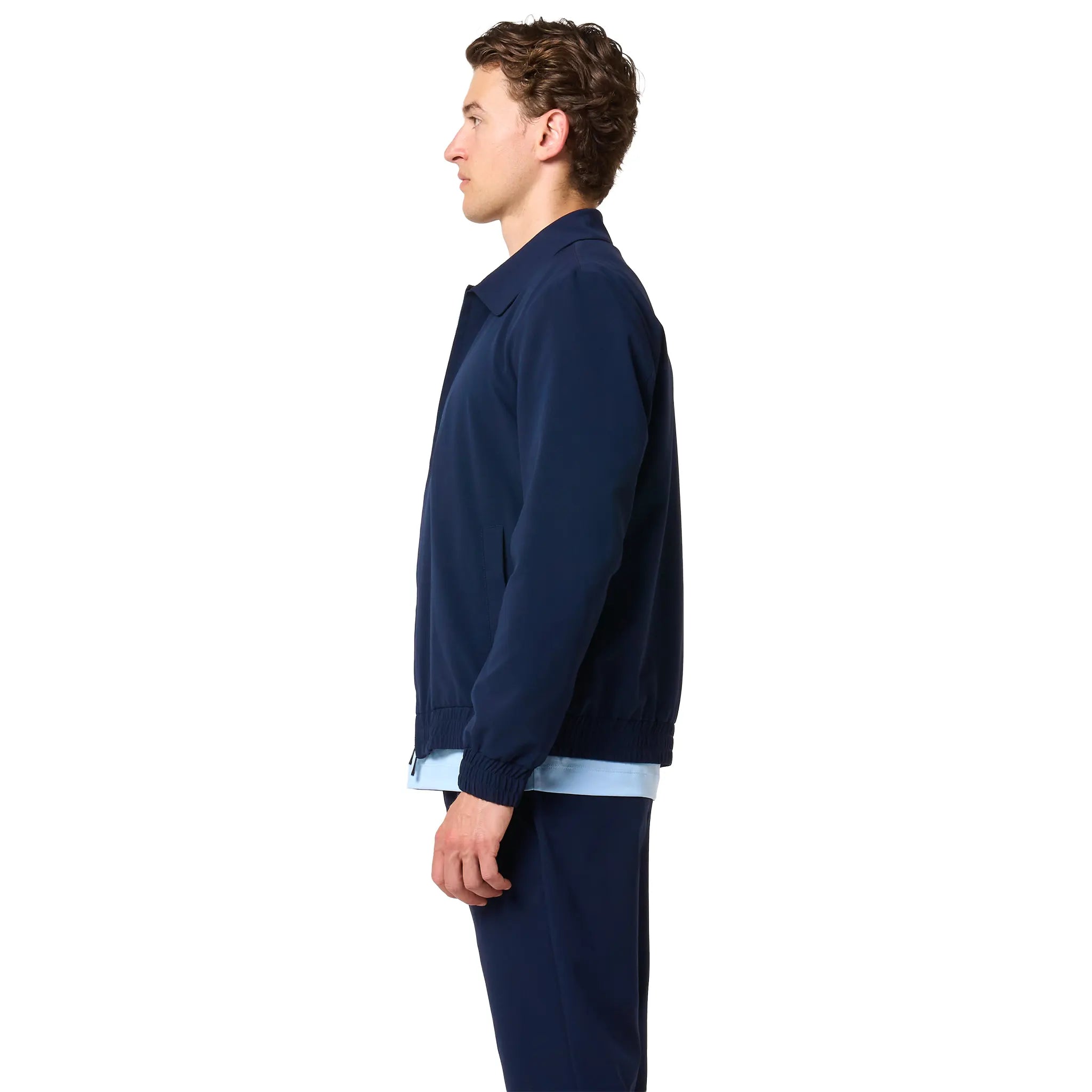 Side View of Loiano Tech Navy Jacket